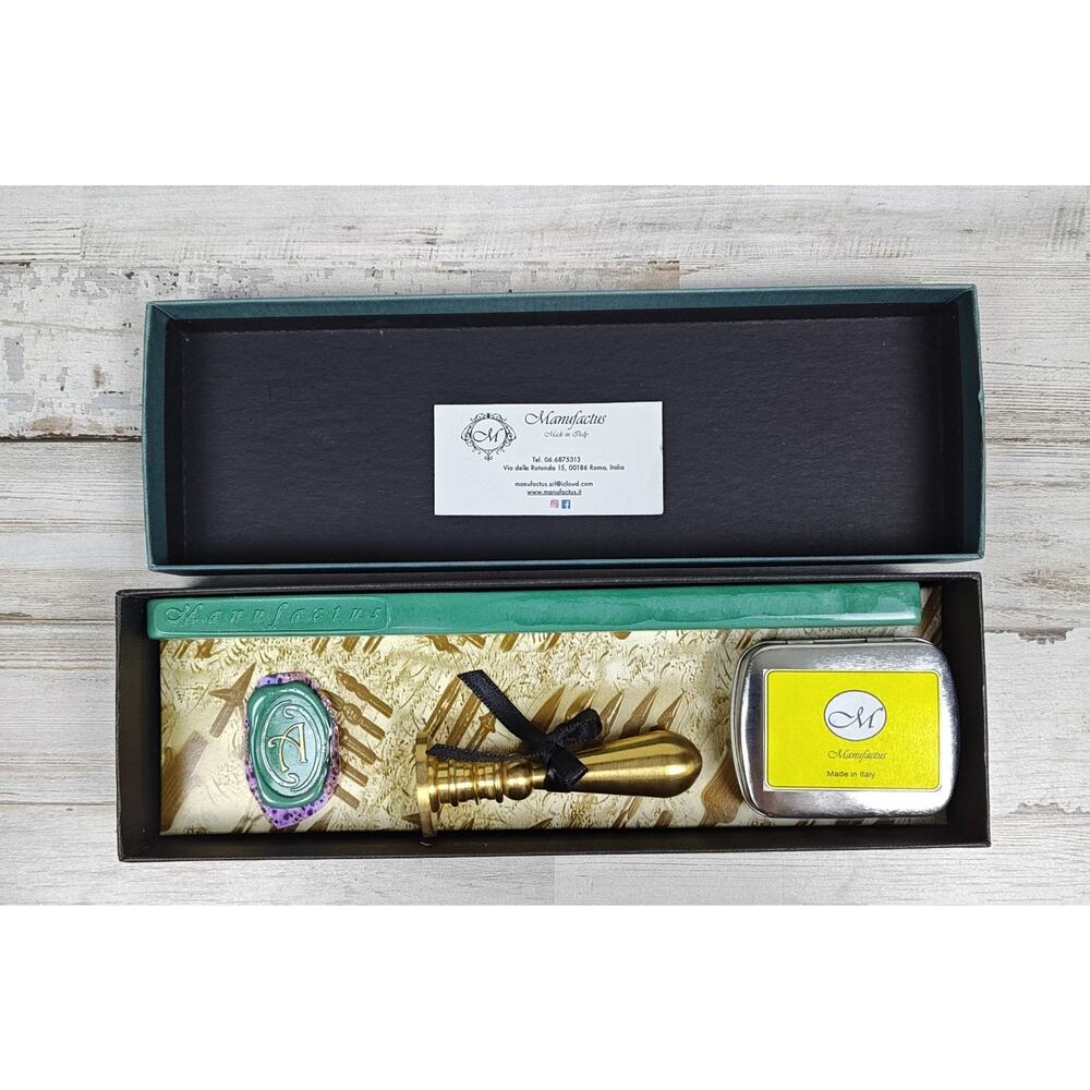 Wax Seal Kit Brass Stamp Letter "A" Sealing Wax Spoon Set Italy Calligraphy Gift